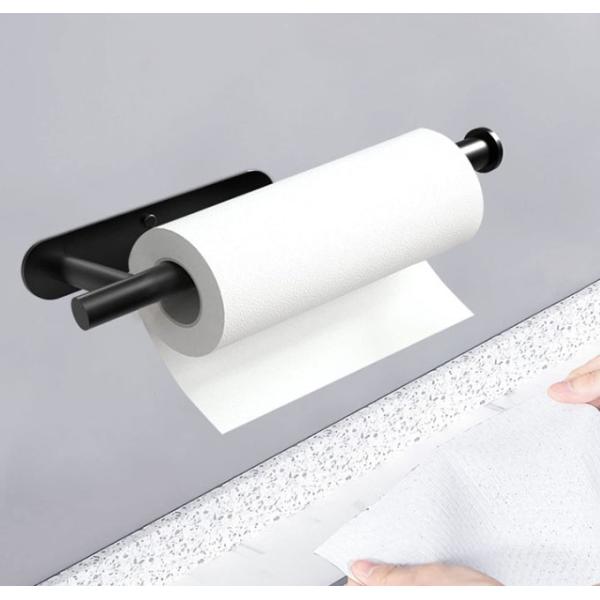 Кухня под шкафом Держатель для бумажных полотенец из нержавеющей стали Настенный клей Черный