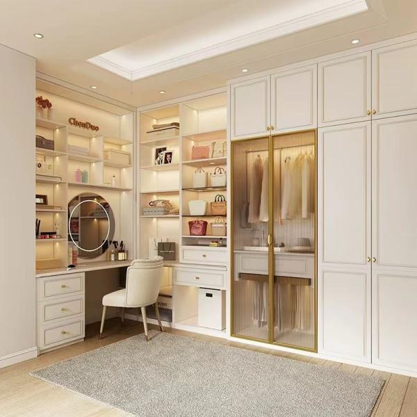 Customized Luxury Modern Walk In Closet Units Small Closet Melamine Wood