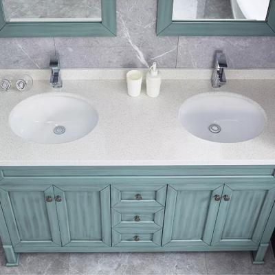 Small Round Undermount Bathroom Sink 20 Inches Ceramic White Vanity Cabinet