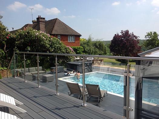 Flooring Mounted Stainless Steel Glass Railing For Outdoor Deck PR-GA