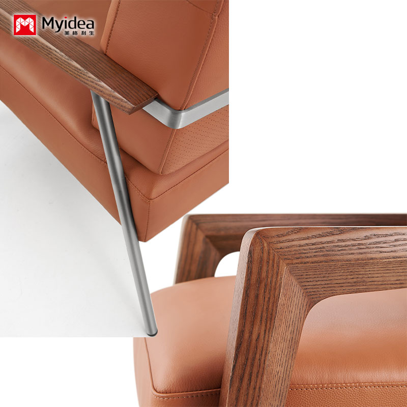 Executive Single-Seat Leather Lounge Sofa with High-Density Rebound Foam, Ash Wood + Stainless Steel Legs – Available in Multiple Color Options