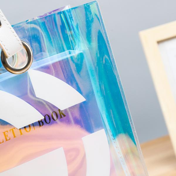 Holographic Clear Tote Bag With Leather Handle Iridescent Beach Totes Shoulder Handbag For Women Summer Pool Party