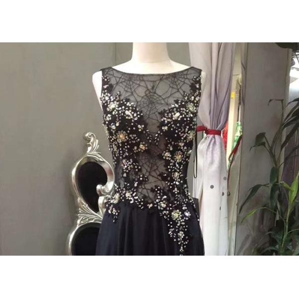 Sleeveless Black A Line Ball Gown Top Lace Yellow Beading See Through Back