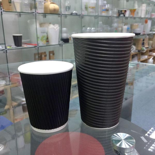 8oz 12oz 16oz Black Ripple Paper Cup , Eco Friendly Disposable Tea Cups
