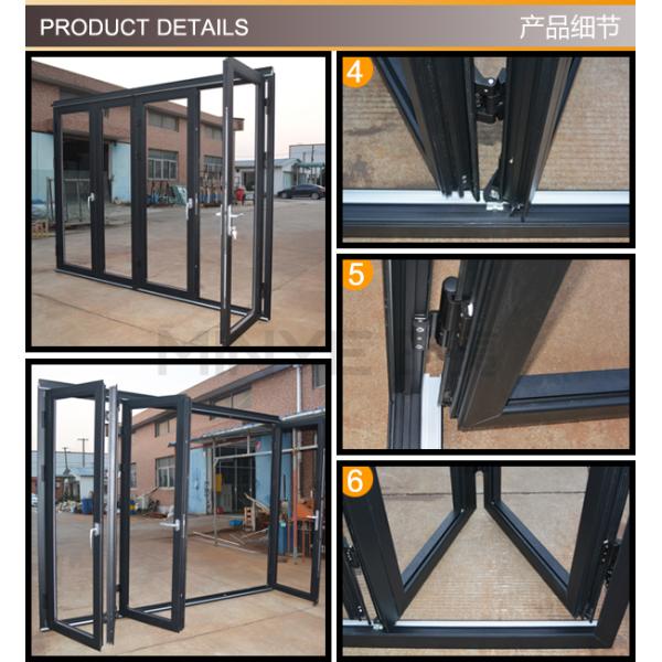 Puerta de plegamiento exterior del patio de cristal de aluminio del acordeón de la puerta del doblez del BI de la doble vidriera Lowes