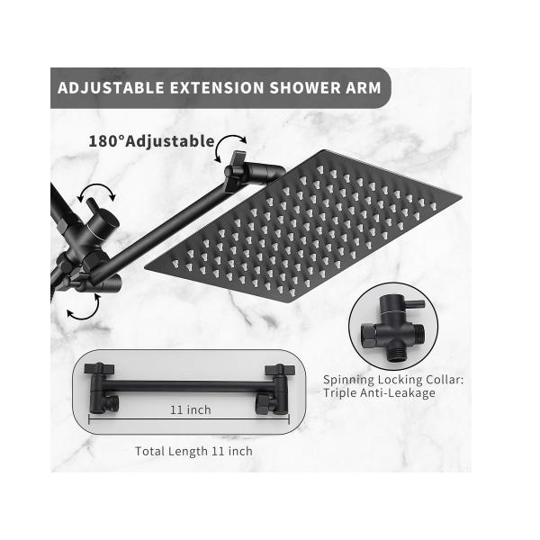 High Pressure Rain Shower Head With Adjustable Extension Arm And Handheld Function Hot Cold Water