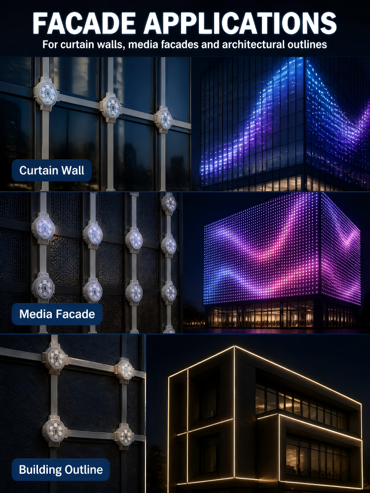Full Color LED Point Light Source Media Facade Lighting