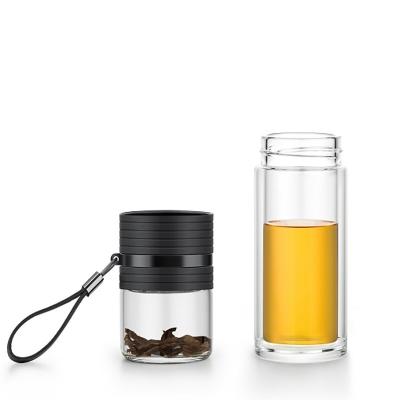 238ml Portable Double Wall Glass Tea Cup Mugs With Infuser And Lid