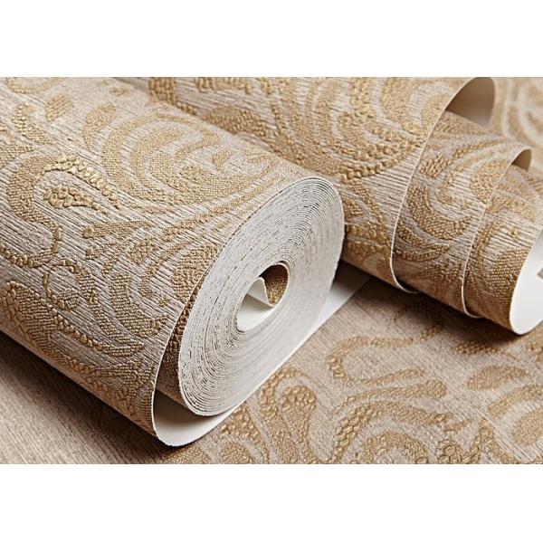 Luxurious Golden Color Embossed Vinyl Wallpaper with Symmetrical Floral Pattern