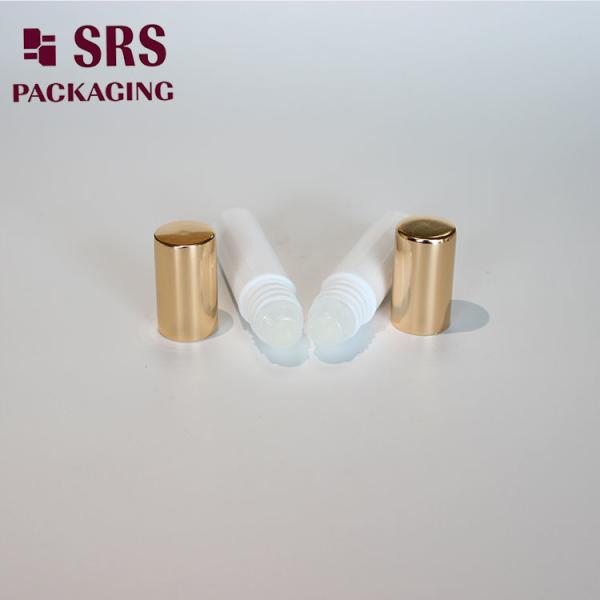 SRS empty cosmetic 5ml white plastic roller bottle with gold aluminum cap