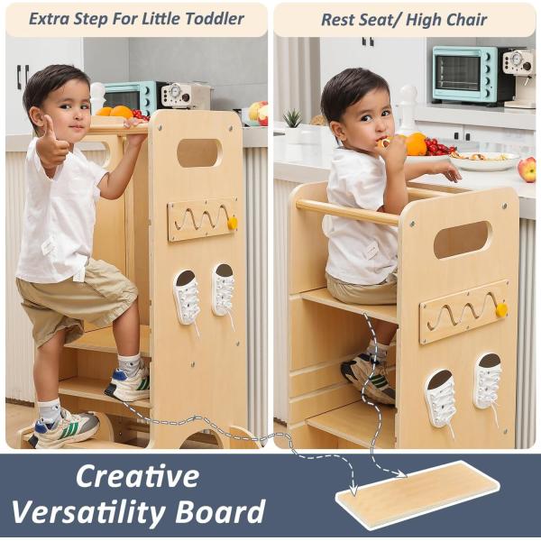 Seasonal Wooden Learning Tower for Kids Foldable Kitchen Helper and Observation Tower