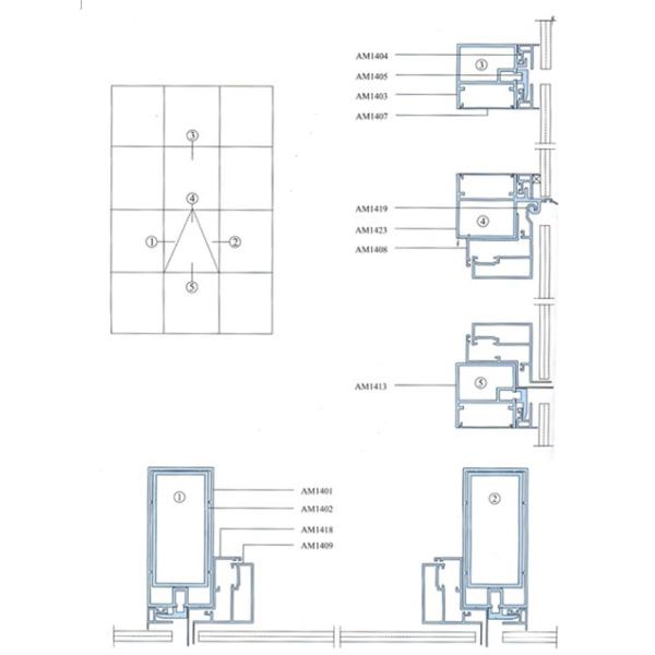 Анодированные системы, 6063-T5 золотистых/серебра алюминиевые ненесущей стены