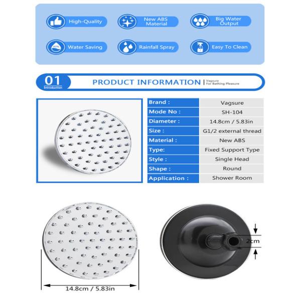 Water Saving Overhead Rainfall Shower Head / 5 Inch Shower Head Sliver Color