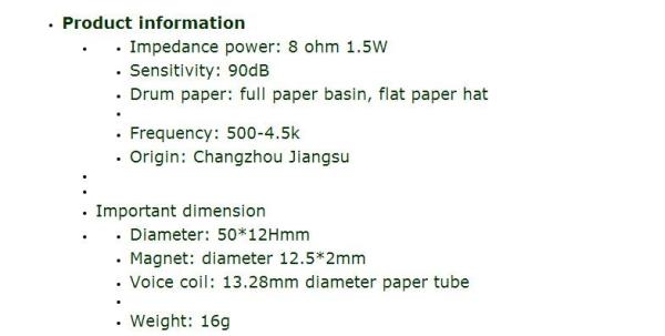 50mm LS50N-2 8 Ohm 1.5W telephone set toy horn   high quality.speaker .loudspeaker; reproducer; horn.loudhailer;