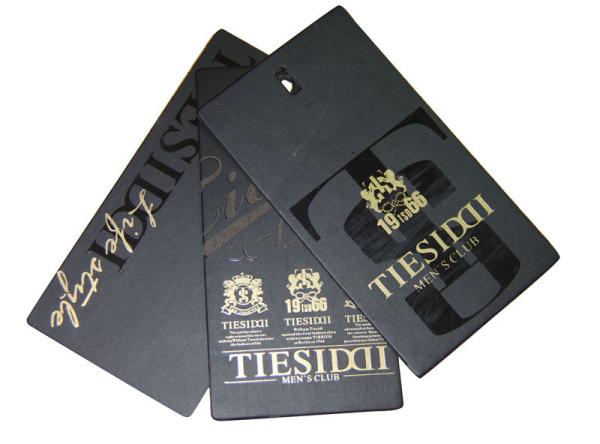 Men's Clothing Hang Tags 4.8cm x 9.2cm Chocolate Brown Gold Foil Round Corners