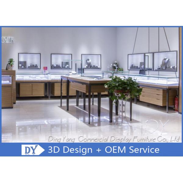 Cutomized Wooden Veneer Diamond Jewelry Showcase Display With Locking Cabinets