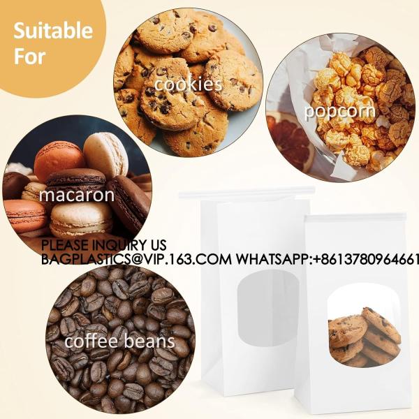 Tin Tie Tab Lock Bags White Window Bags Coffee Bags Cookie Bags Treat Bags Popcorn Bags Bakery Bags with Window