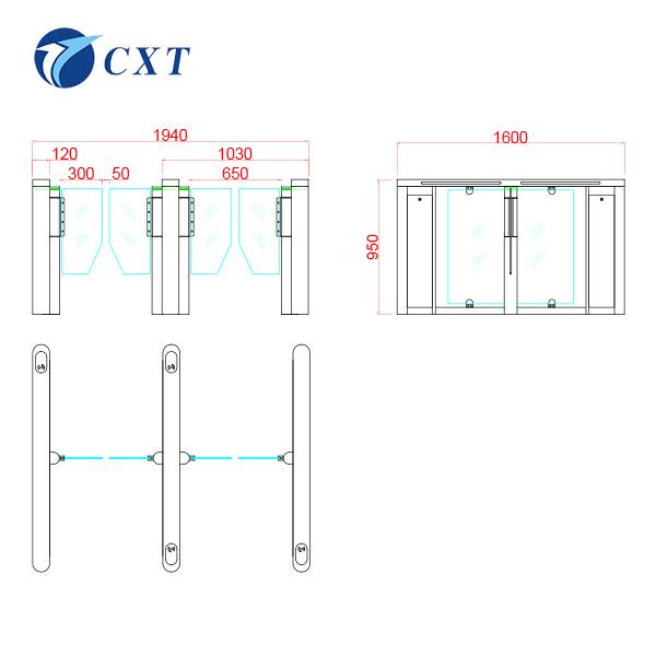 Puerta rápida de 1415*210*1015mm para un tráfico de 35 personas/minuto, velocidad de 50Hz, voltaje de alimentación