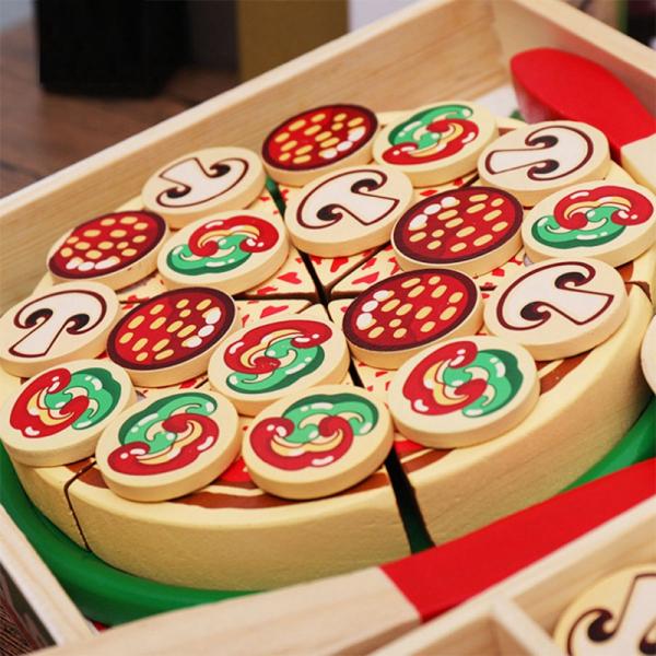 64 Pcs Pretend Play Wooden Pizza Toy For Children Food Cooking