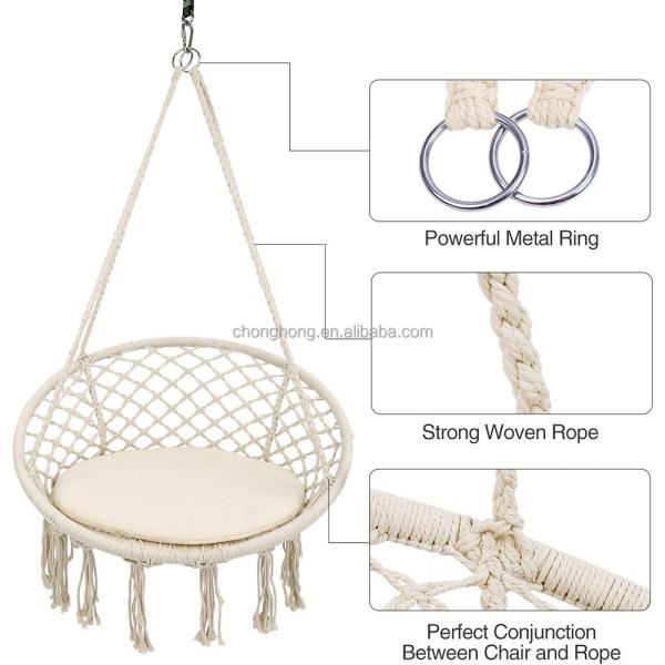 Colgante redondo hamaca de jardín exterior cuerda de algodón Macrame Fringe Patio columpiar hamaca silla de mascotas hamaca