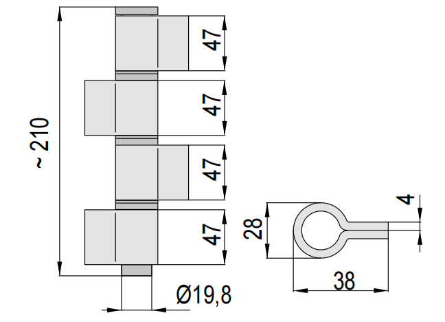heavy duty Welding hinge H26504S, four pc leaves, with washer or bearing,material:iron, finishing:self color or zinc plating
