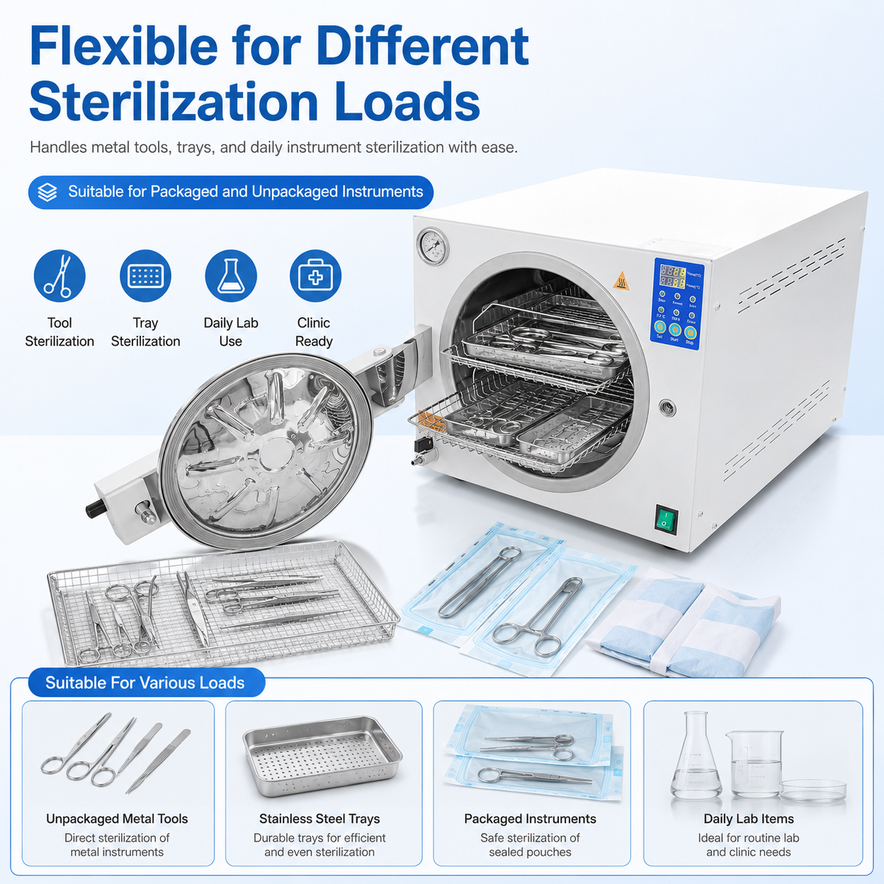 Steam Autoclave Sterilizer 18L 23L Digital Control 121°C 134°C for Dental Clinic Laboratory Instrument Sterilization OEM