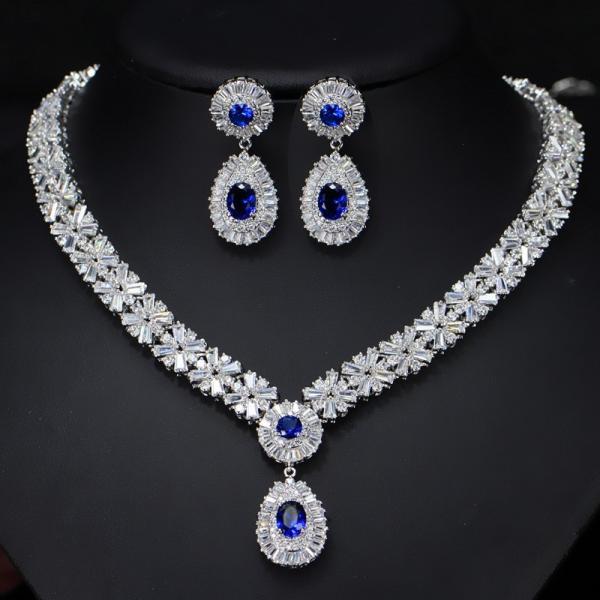 Water Drop Rhinestone Necklace & Earrings Full Crystal Necklace & Earrings  Wedding Jewelry Set