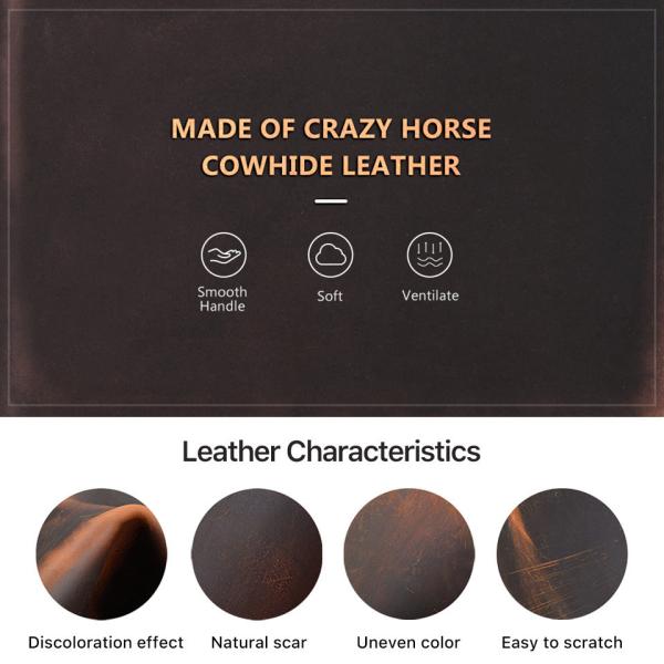 CROSS-BORDER RETRO CRAZY HORSE LEATHER PEN BAG HANDMADE 2 OVAL ZIPPER PORTABLE PEN CASES