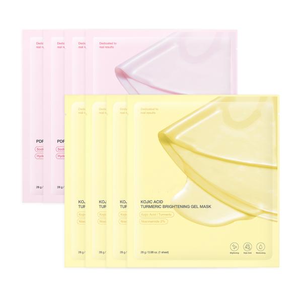 Acido cúrcuma Oro / rosa colágeno Gel facial Máscara de tono de piel uniforme Hidrato profundo durante la noche Hoja facial máscara para la piel de cristal brillante