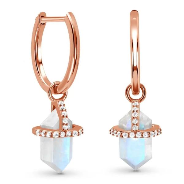 925 Sterling Silver Natural Stone Jewelry Hexagon Blue Rainbow Moonstone Drop Earrings