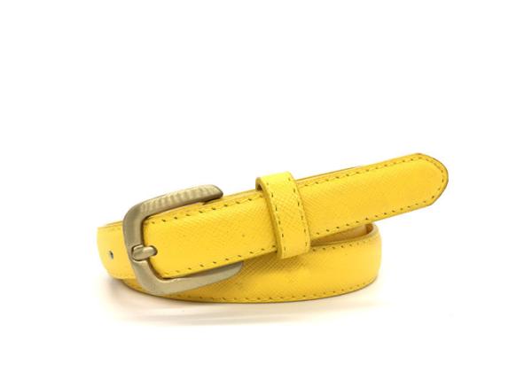 Casual Yellow Women's Fashion Leather Belts Metal Buckle 2/3”With Saffiano Grain