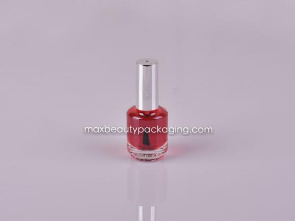 metallic silver cap round nail polish bottle 15ml popular bottle flat brush plastic cosmetic nail polish packaging
