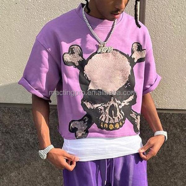 100Grams Boxy Cropped T Shirt Fabric Weight Men'S Oversized Raw Hem Drop Shoulder