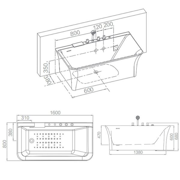 Акриловые Freestanding ванны 140L 200W спа для Bathroom гостиницы