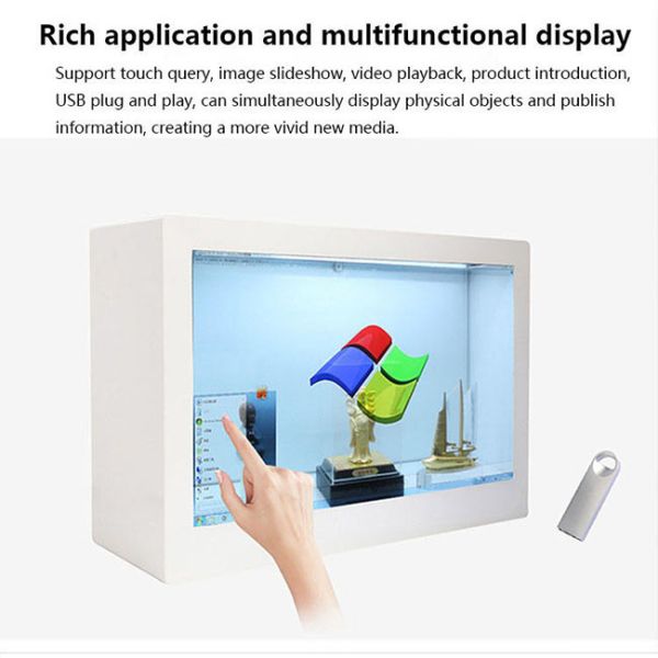 55 inch transparent advertising display manufacturer indoor double sided digital signage screen display for shop window