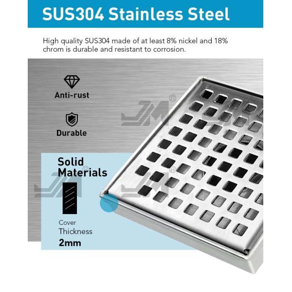 Square Shower Floor Drain Brushed 304 Stainless Steel Material
