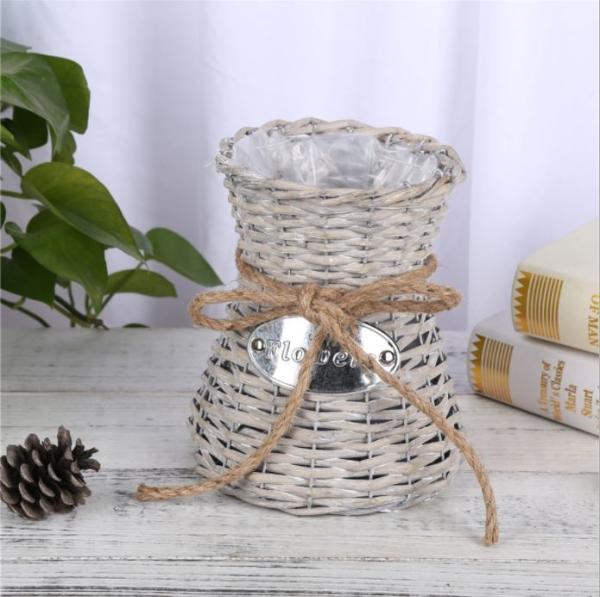 Creative Wicker Flower Basket Hand-Woven Flower Vase Living Room Decoration Small Storage