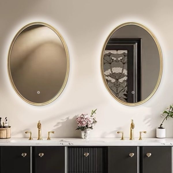 French Vintage Carved Frame Smart Bathroom Mirror Energy-Saving LED Light Oval Contour Anti-Fog Modern Salon Apartment Villa