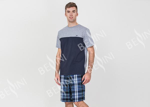 Contrast Color Mens Summer Sleepwear / Mens Short Sleeve Pyjamas Very Soft Handfeel