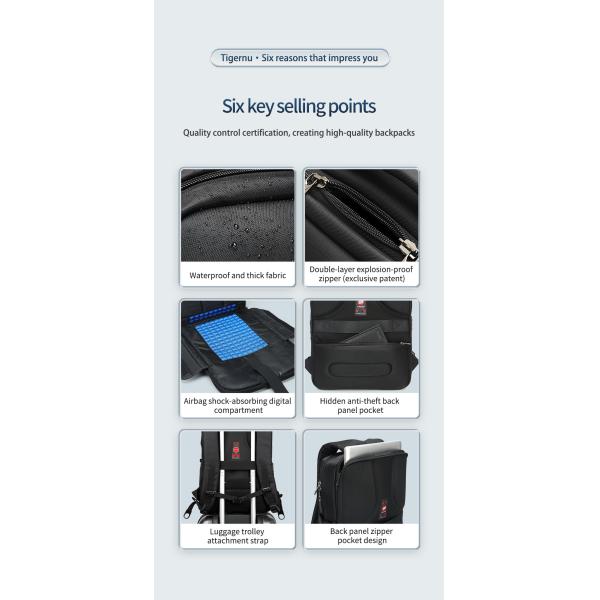 Tigernu High Quality Waterproof Leisure Student School 15.6inch Laptop Bag Backpack For Men