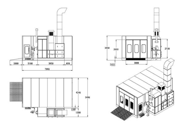 SG-PB7500 Automotive Paint Booth Oven CE Approved With Intake / Exhaust Fan