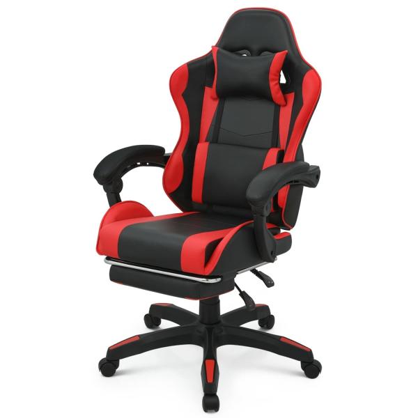 360 Swivel High Back Gaming Chair with Footrest Headrest Lumbar Support Height Adjust