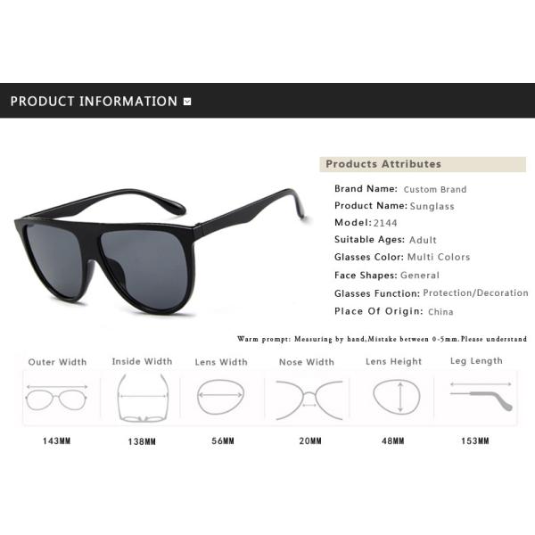 Vintage Retro BSCI Flat Top Sunglasses Thin Shadow Luxury Designer Large Black Shades