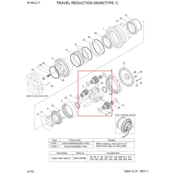 R140-7 R160-7 Gearbox Parts XKAH-00357 XKAH-00358 XKAH-00355 XKAH-00356 R140-7 CARRIER ASSY