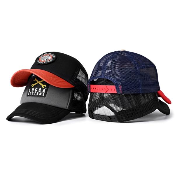 Plastic Button Sponge Trucker Caps Curved Brim High Quality Logo Polyester Caps