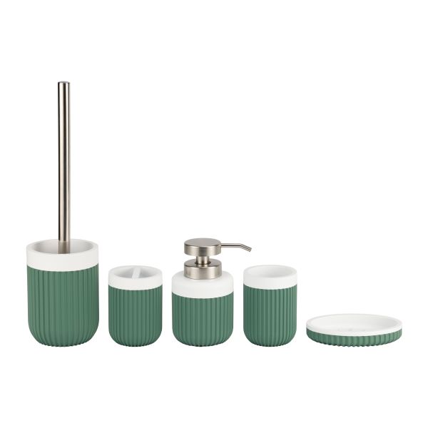 Polyresin soap dispenser set round with vertical stripe bathroom accessories set toothbrush holder