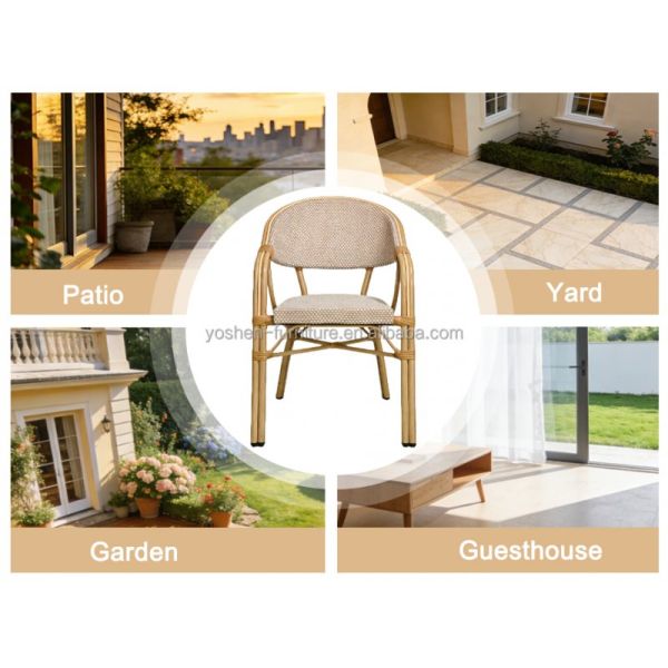 Yoshen French Style Garden Chair Faux Bamboo Frame with Sling Fabric Seat for Outdoor Patio