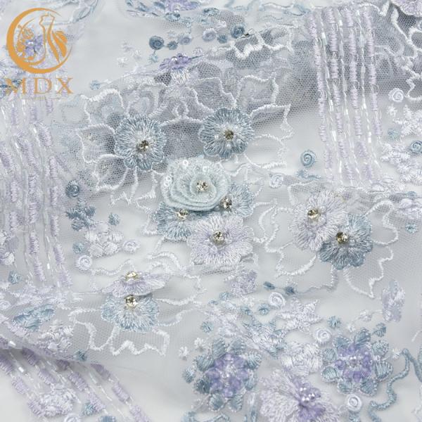 Tela frisada luxuosa 80% de nylon feito a mão da tela perfeita do laço do Applique 3D