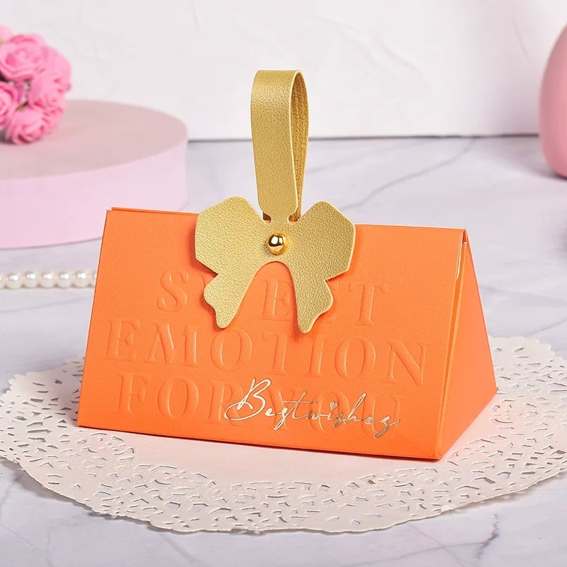Custom Wedding Candy Gift Box with Bow Handle Elegant Paper Favor Packaging Box