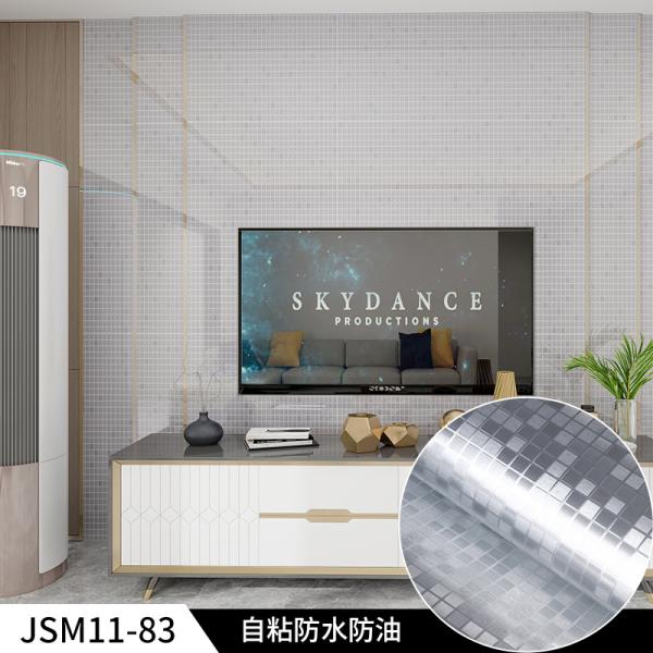 Oil Proof Silver Geometric Wallpaper PVC Metallic Mosaic Wallpaper